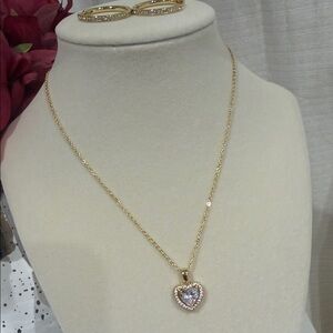 DIAMOND MOISSANITE HEART NECKLACE WITH MATCHING DIAMOND HOOPS